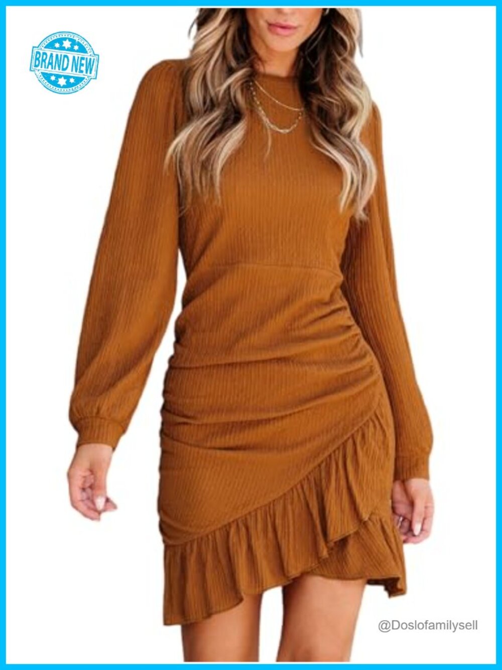 CUPSHE Smocked Ruffle Bodycon Mini Dress Long Sleeve Casual Party